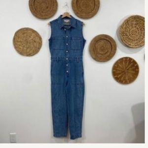 Madewell Blue Collared One Piece Sleeveless Button Up Denim Jean Jumpsuit Small